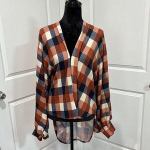 Ces Femme Plaid Sweater in Rust and Navy